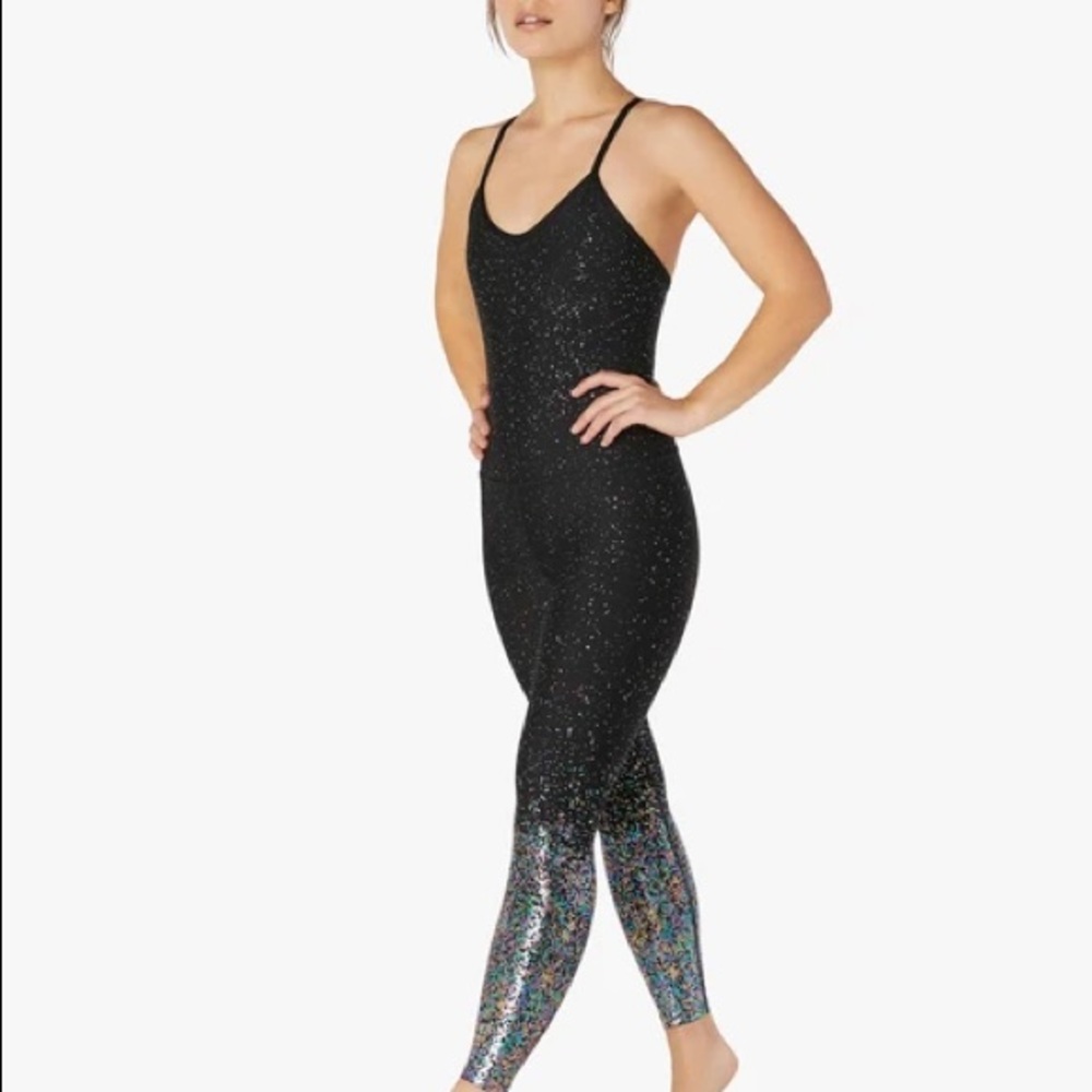 Beyond Yoga bodysuit, open back, & ombre speckles